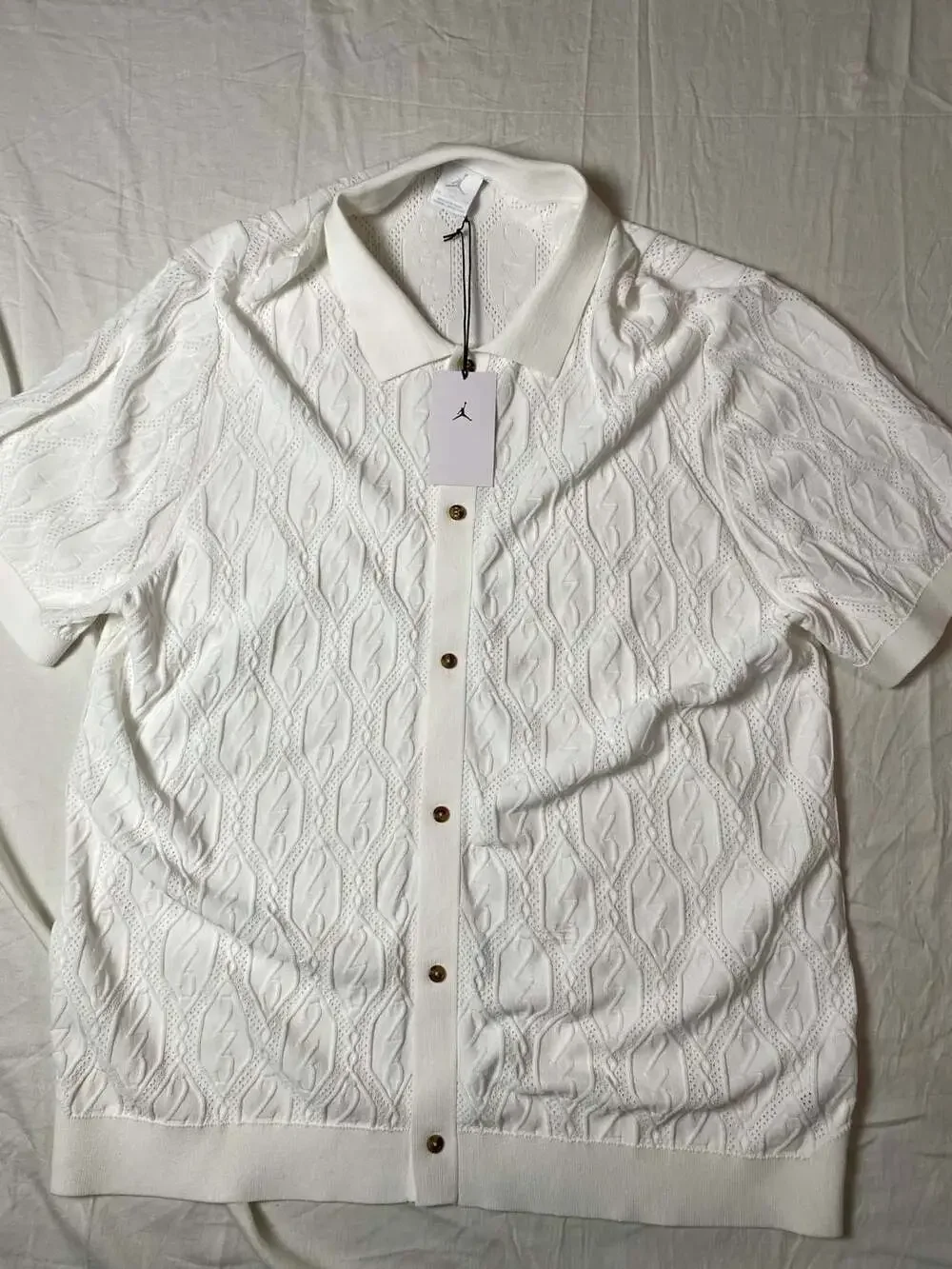 Jordan Knit Short Sleeve Button Front Polo Shirt White XXL (1379)